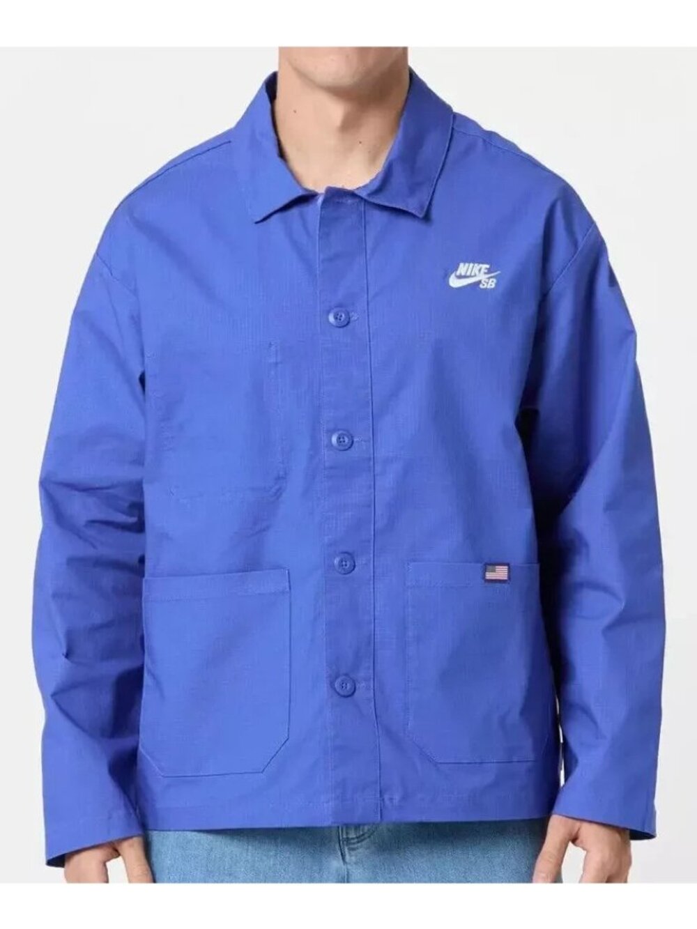 Men's Nike SB Chore Olympic USA Button Front Jacket Blue Sweater FZ4085-490 Sz L